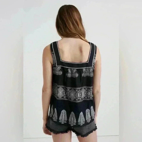 Lucky Brand Square Neck Boho Tank Top Size Small Black & White - Picture 11 of 11